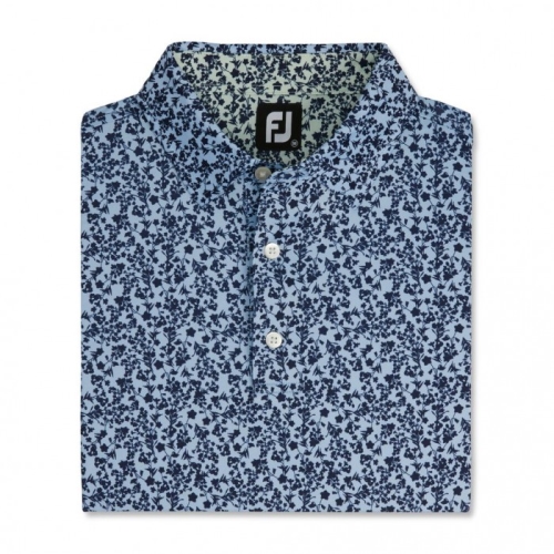 Footjoy Floral Vines Lisle Print Self Collar Skjorte Herre Marineblå Mint | NO-47AOKD