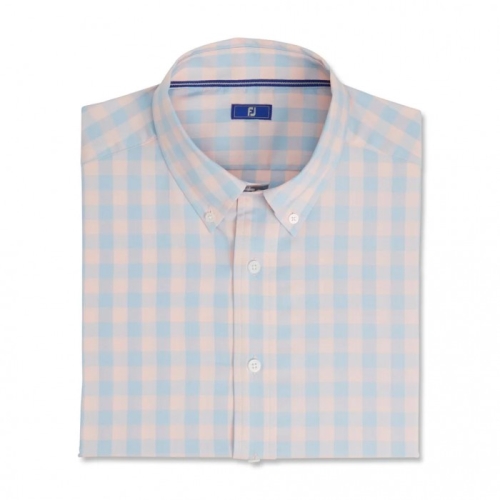 Footjoy Gingham Stretch Bomull Skjorte Herre Lyse Rosa | NO-73ZRAN