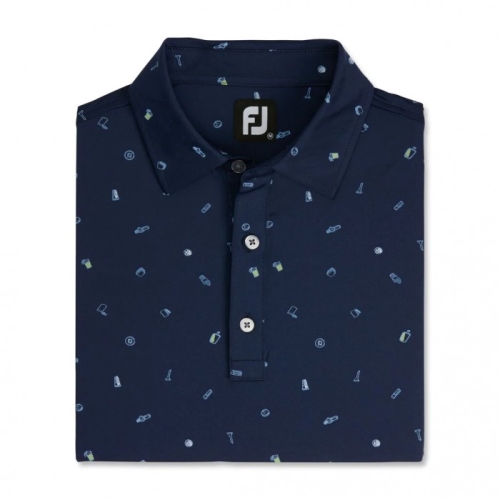 Footjoy Golf Doodle Print Lisle Self Collar Skjorte Herre Marineblå | NO-72VZFI