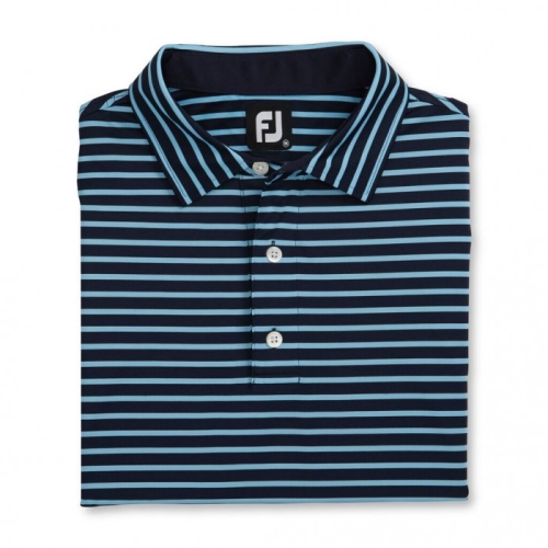 Footjoy Lisle 2-Color Stripe Self Collar Skjorte Herre Marineblå Lyse Blå | NO-82SQYO