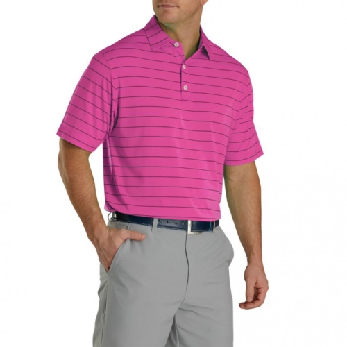 Footjoy Lisle Double Pin Stripe Self Collar Skjorte Herre Rosa | NO-03CKDV