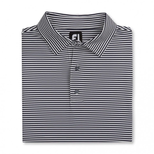 Footjoy Lisle Feeder Stripe Self Collar Skjorte Herre Marineblå Hvite | NO-57JVQO