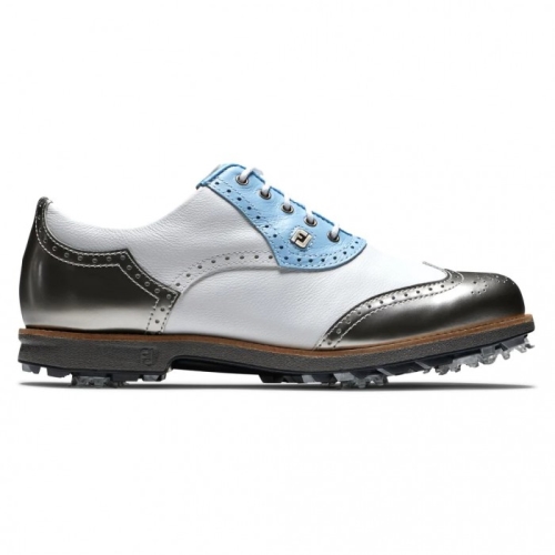 Footjoy Premiere Series - Shield Tip Spikes Golfsko Dame Hvite Lyse Blå Sølv | NO-31UFAR