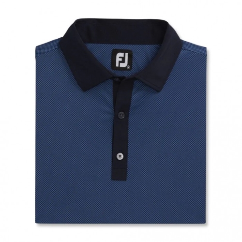 Footjoy Stretch Lisle Mini Check Print Skjorte Herre Marineblå Blå | NO-16VMNJ