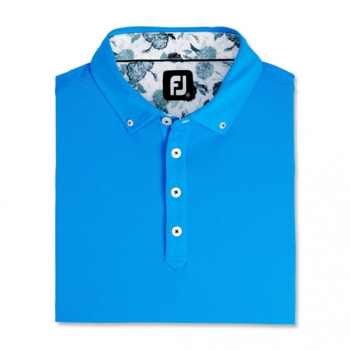 Footjoy Stretch Pique Floral Trim Buttondown Collar Skjorte Herre Blå | NO-09ZWVY