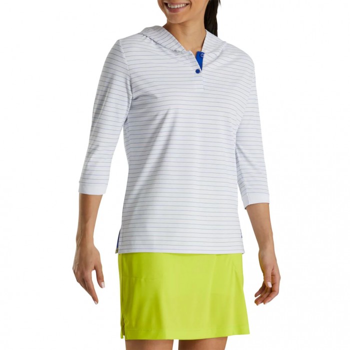 Footjoy 3/4 Sleeve Pinstripe Hettegensere Dame Hvite | NO-14BUEX