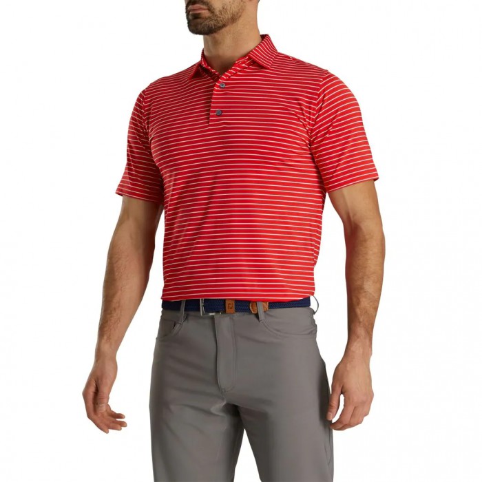 Footjoy Atletiske Fit Classic Stripe Self Collar Skjorte Herre Rød Hvite | NO-75HLME