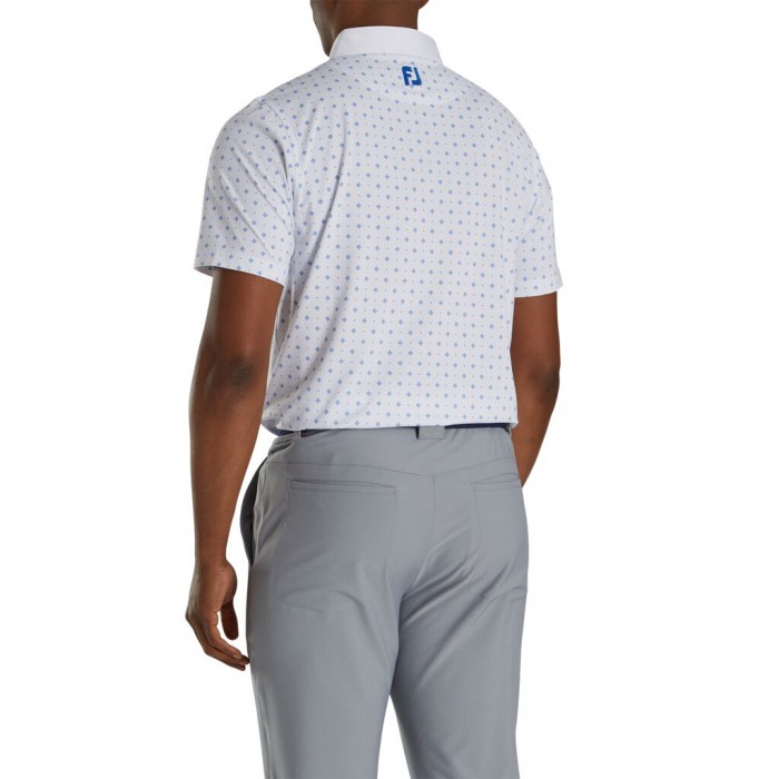 Footjoy Atletiske Fit Deco Print Self Collar Skjorte Herre Hvite Kongeblå | NO-39LDHS