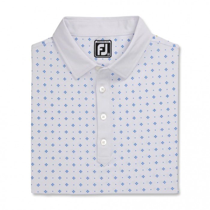 Footjoy Atletiske Fit Deco Print Self Collar Skjorte Herre Hvite Kongeblå | NO-39LDHS