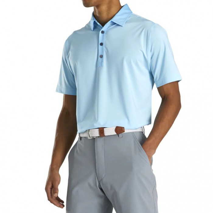 Footjoy Atletiske Fit Lisle End-On-End Self Collar Skjorte Herre Lyse Blå Hvite | NO-10GFVH