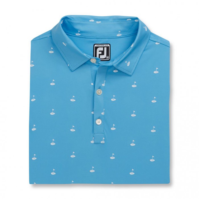 Footjoy Atletiske Fit Lisle Golf Print Self Collar Skjorte Herre Lyse Blå | NO-50WENC