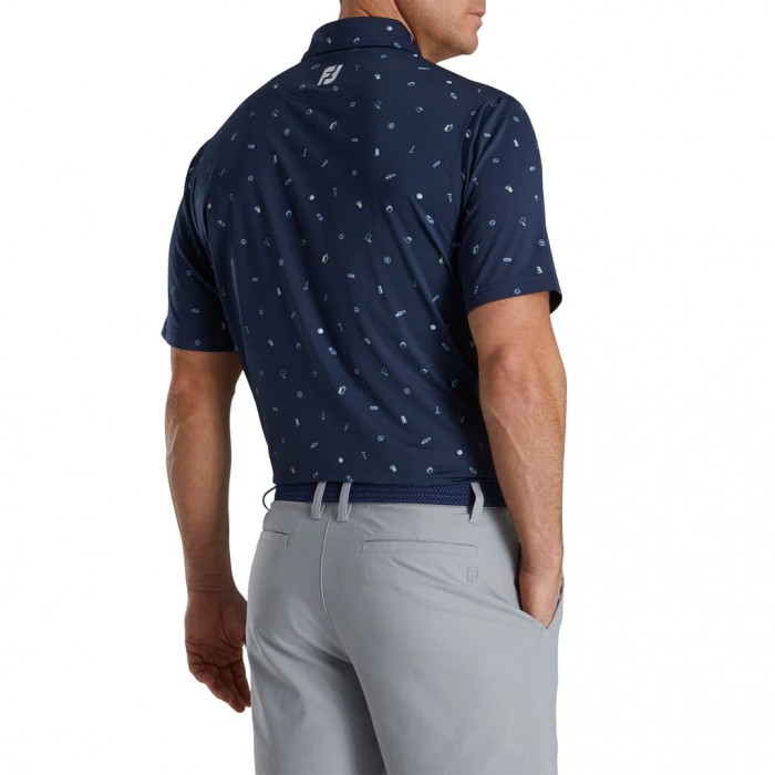 Footjoy Golf Doodle Print Lisle Self Collar Skjorte Herre Marineblå | NO-72VZFI