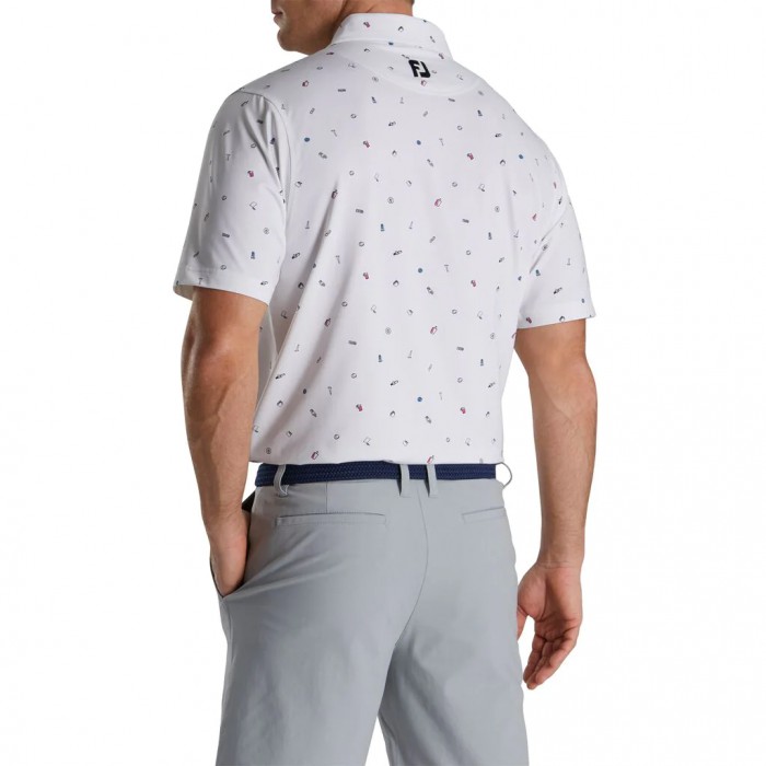 Footjoy Golf Doodle Print Lisle Self Collar Skjorte Herre Hvite | NO-91LWIP