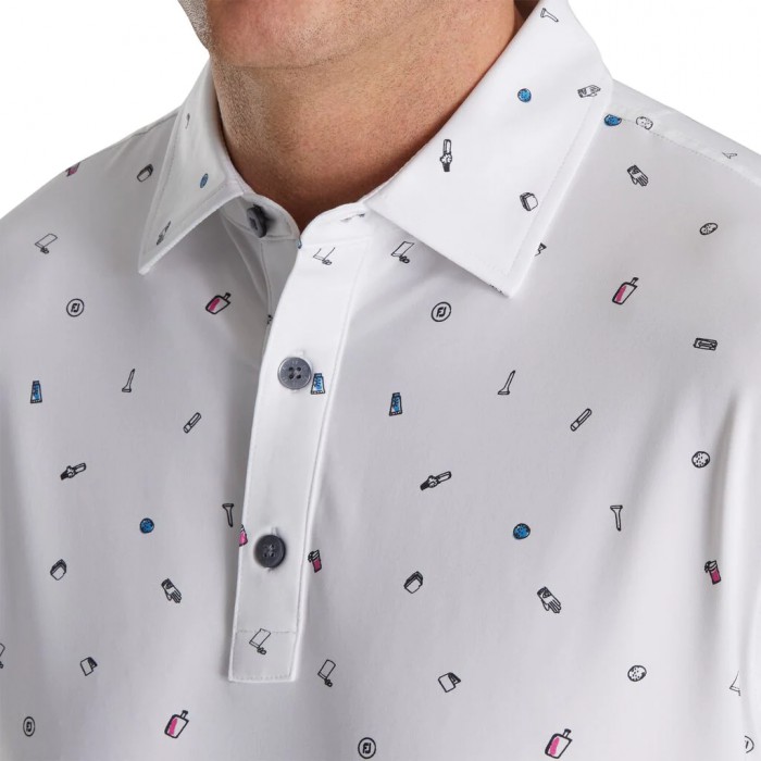 Footjoy Golf Doodle Print Lisle Self Collar Skjorte Herre Hvite | NO-91LWIP