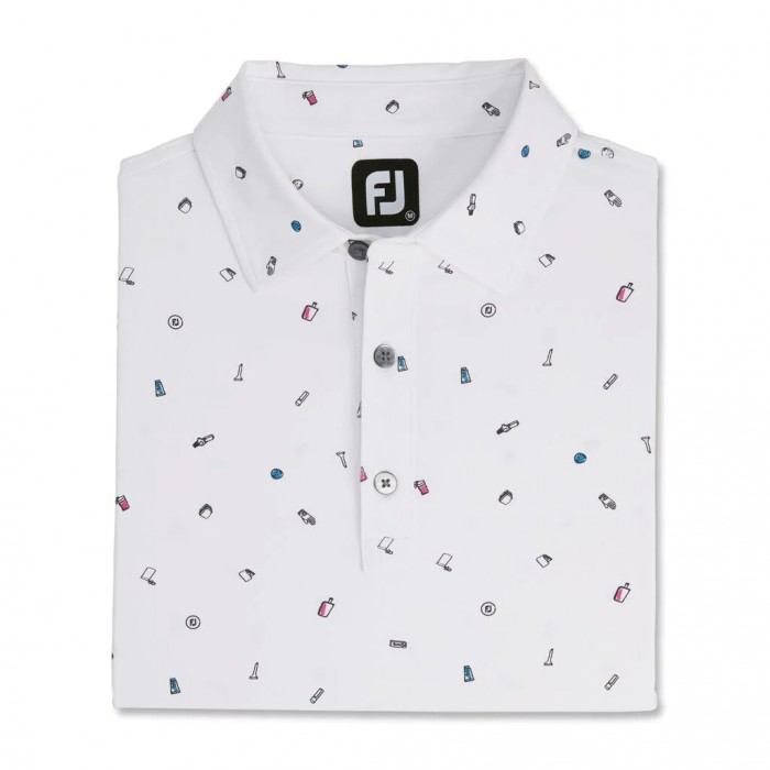 Footjoy Golf Doodle Print Lisle Self Collar Skjorte Herre Hvite | NO-91LWIP