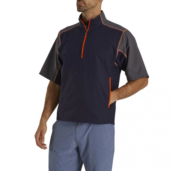 Footjoy Kort Sleeve Sports Vindskjorte Herre Marineblå Oransje | NO-17ITSG