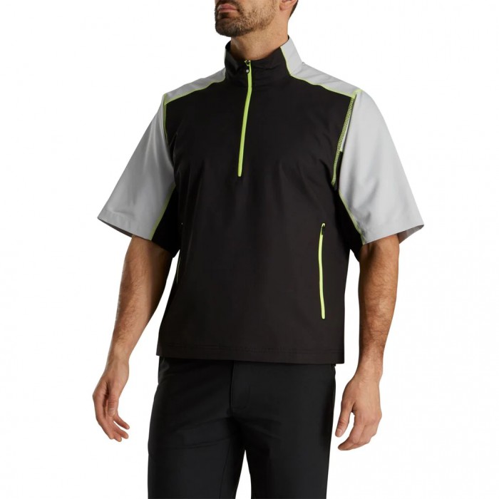 Footjoy Kort Sleeve Sports Vindskjorte Herre Svarte Sølv | NO-24KAJR