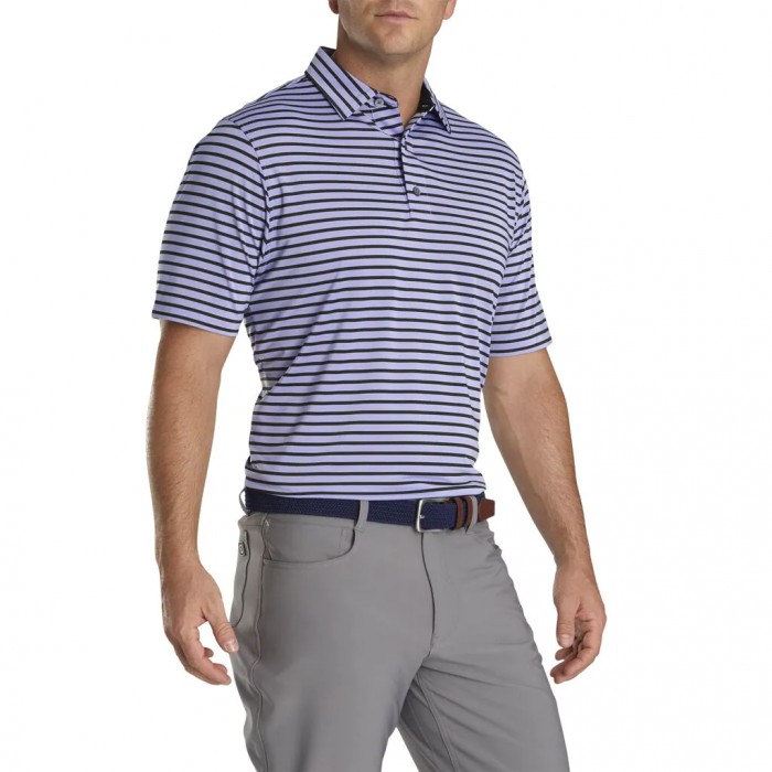 Footjoy Lisle 2-Color Stripe Self Collar Skjorte Herre Lavendel Svarte | NO-13RIQM