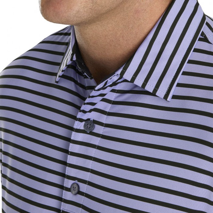 Footjoy Lisle 2-Color Stripe Self Collar Skjorte Herre Lavendel Svarte | NO-13RIQM