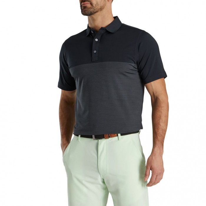 Footjoy Lisle Engineered Pin Stripe Self Collar Skjorte Herre Svarte Grå | NO-32QTRY