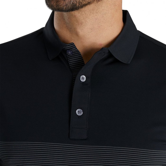 Footjoy Lisle Engineered Pin Stripe Self Collar Skjorte Herre Svarte Grå | NO-32QTRY