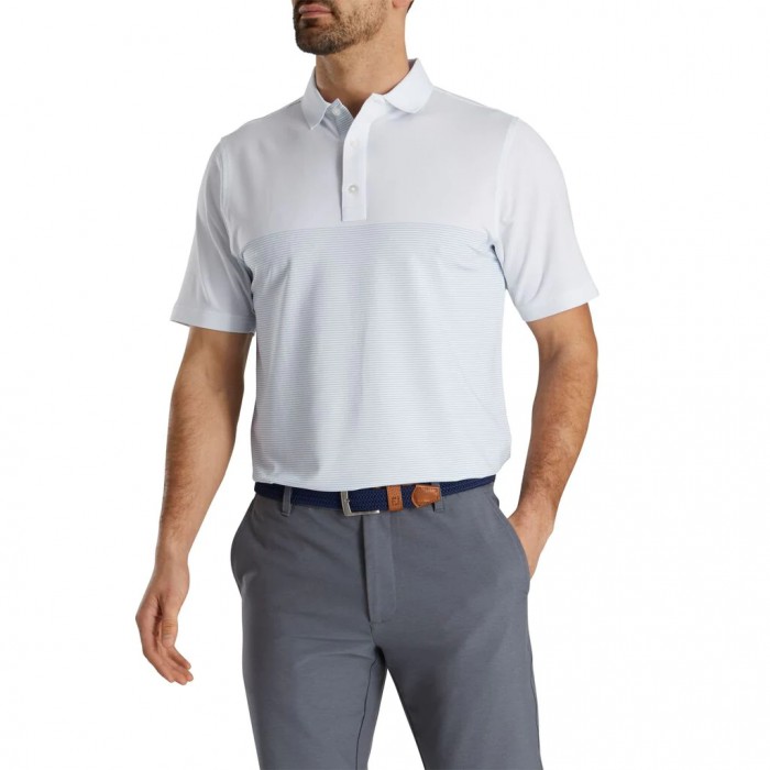 Footjoy Lisle Engineered Pin Stripe Self Collar Skjorte Herre Hvite Kongeblå | NO-63HUFS