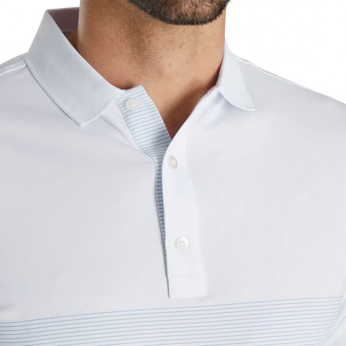 Footjoy Lisle Engineered Pin Stripe Self Collar Skjorte Herre Hvite Kongeblå | NO-63HUFS