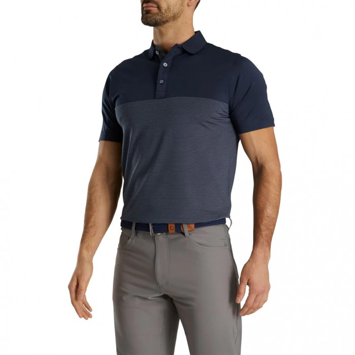 Footjoy Lisle Engineered Pin Stripe Self Collar Skjorte Herre Marineblå Hvite | NO-83NSIC