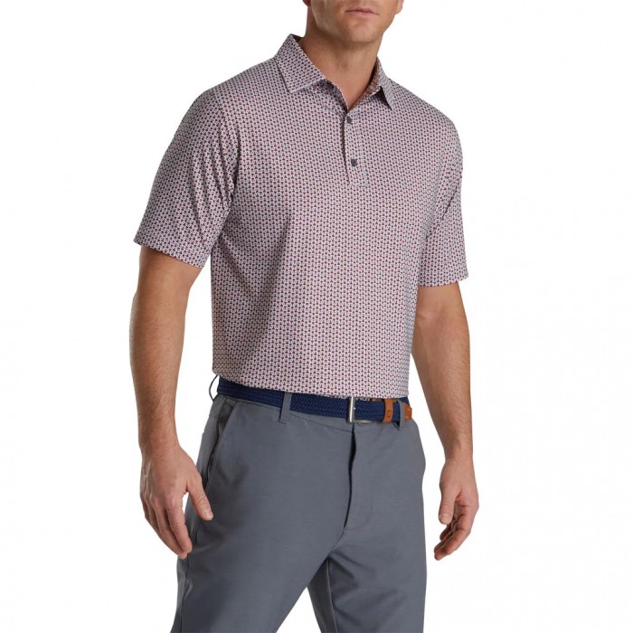 Footjoy Loop Print Lisle Self Collar Skjorte Herre Hvite Grå | NO-04OFPS