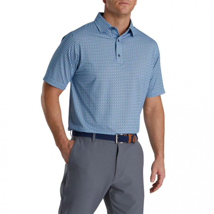 Footjoy Loop Print Lisle Self Collar Skjorte Herre Svarte Blå Hvite | NO-83IAPF