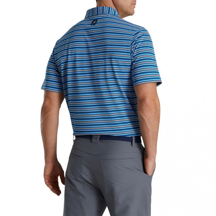 Footjoy Multi-Stripe Stretch Pique Self Collar Skjorte Herre Blå Svarte Hvite | NO-79DBPW