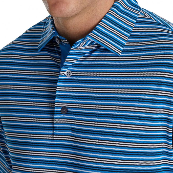 Footjoy Multi-Stripe Stretch Pique Self Collar Skjorte Herre Blå Svarte Hvite | NO-79DBPW