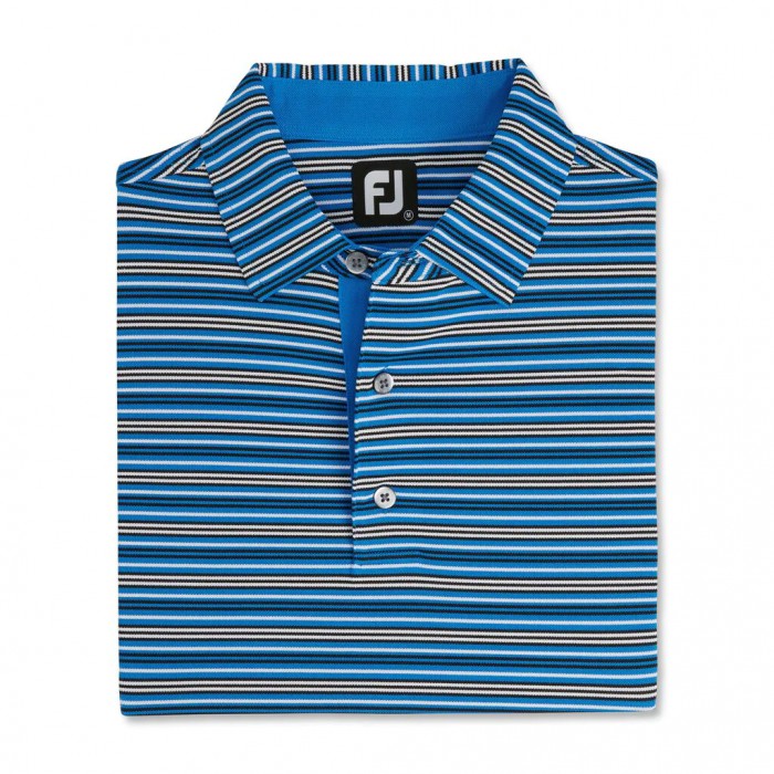 Footjoy Multi-Stripe Stretch Pique Self Collar Skjorte Herre Blå Svarte Hvite | NO-79DBPW