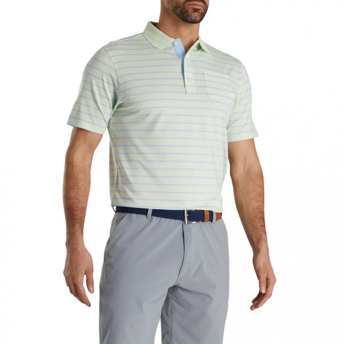 Footjoy Nautical Stripe Lisle Self Collar Skjorte Herre Mint | NO-69GDTZ