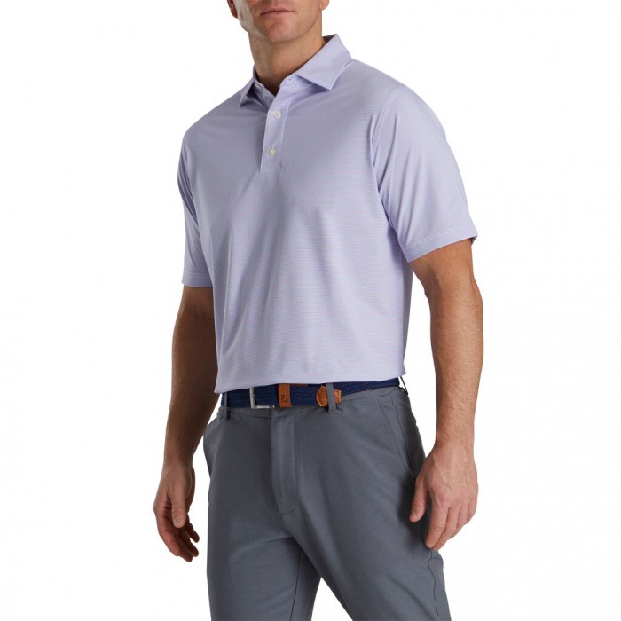 Footjoy Pin Stripe Lisle Self Collar Skjorte Herre Hvite Blå Rosa | NO-01SCXU