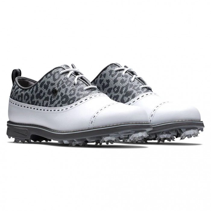 Footjoy Premiere Series - Cap Tå Spikes Golfsko Dame Hvite Leopard | NO-58AJLI