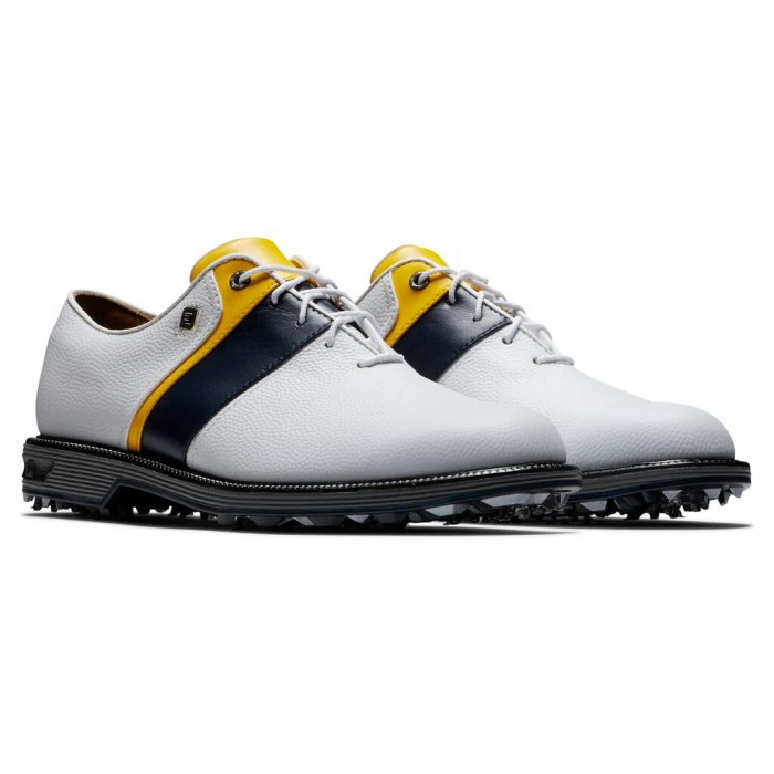 Footjoy Premiere Series - Packard Spikes Golfsko Herre Hvite Marineblå Gul | NO-39NBHG