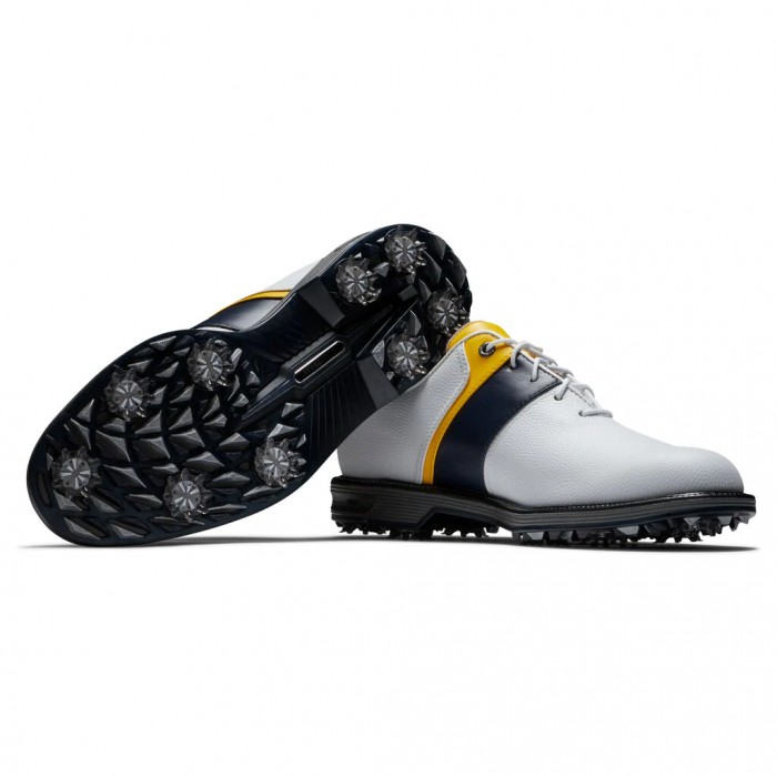 Footjoy Premiere Series - Packard Spikes Golfsko Herre Hvite Marineblå Gul | NO-39NBHG