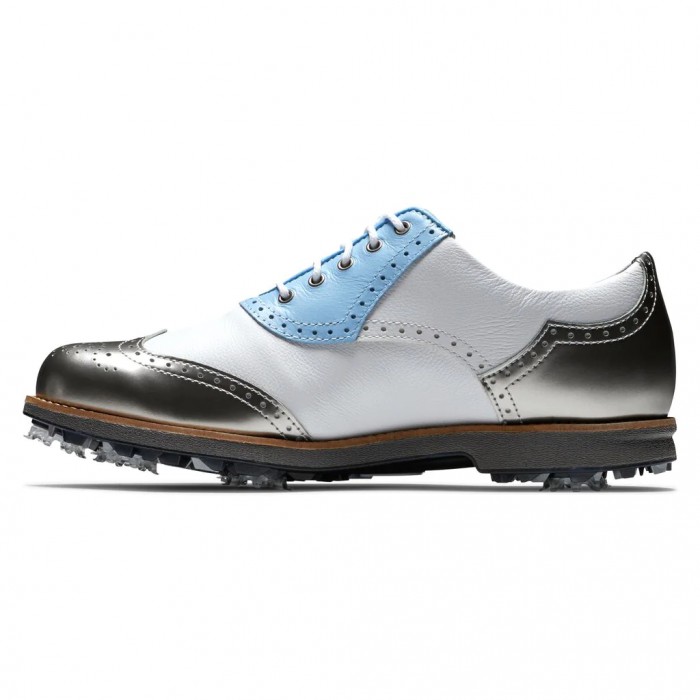 Footjoy Premiere Series - Shield Tip Spikes Golfsko Dame Hvite Lyse Blå Sølv | NO-31UFAR