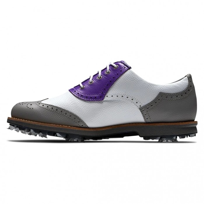 Footjoy Premiere Series - Shield Tip Spikes Golfsko Dame Hvite Grå Lilla | NO-42ZQXJ