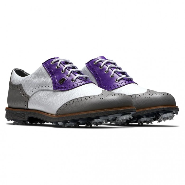 Footjoy Premiere Series - Shield Tip Spikes Golfsko Dame Hvite Grå Lilla | NO-42ZQXJ