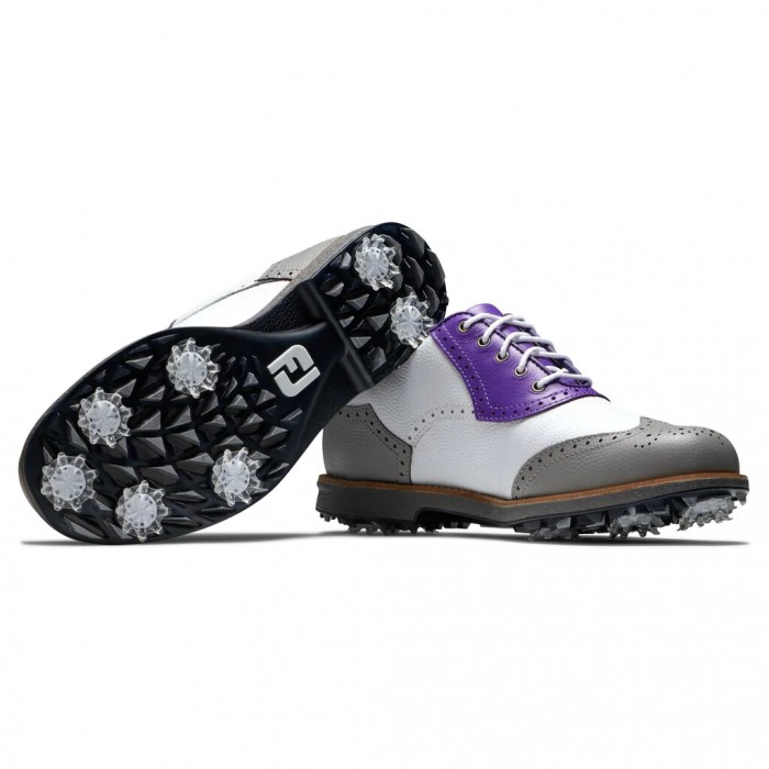 Footjoy Premiere Series - Shield Tip Spikes Golfsko Dame Hvite Grå Lilla | NO-42ZQXJ