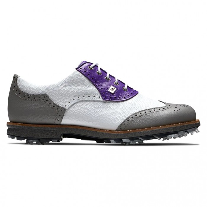 Footjoy Premiere Series - Shield Tip Spikes Golfsko Dame Hvite Grå Lilla | NO-42ZQXJ