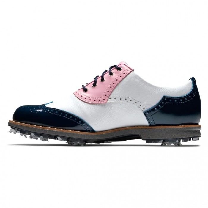 Footjoy Premiere Series - Shield Tip Spikes Golfsko Dame Hvite Rosa Marineblå | NO-85HREI