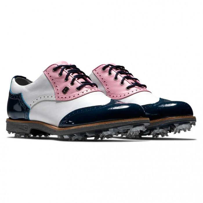 Footjoy Premiere Series - Shield Tip Spikes Golfsko Dame Hvite Rosa Marineblå | NO-85HREI