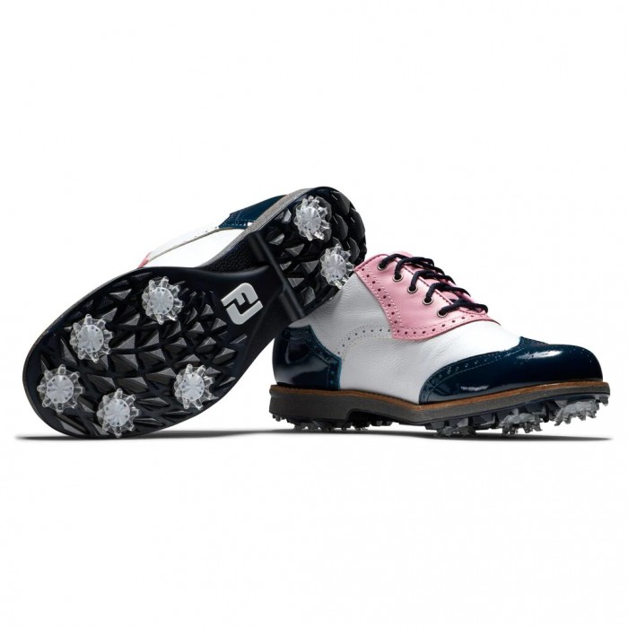 Footjoy Premiere Series - Shield Tip Spikes Golfsko Dame Hvite Rosa Marineblå | NO-85HREI