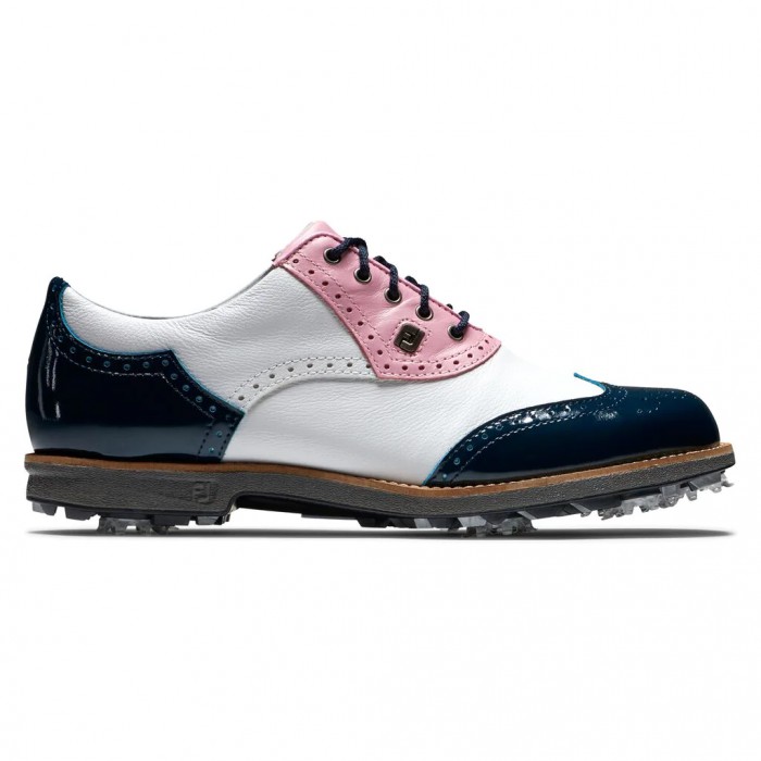 Footjoy Premiere Series - Shield Tip Spikes Golfsko Dame Hvite Rosa Marineblå | NO-85HREI