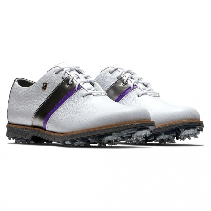 Footjoy Premiere Series - Traditional Spikes Golfsko Dame Hvite Sølv Lilla | NO-09GRQV