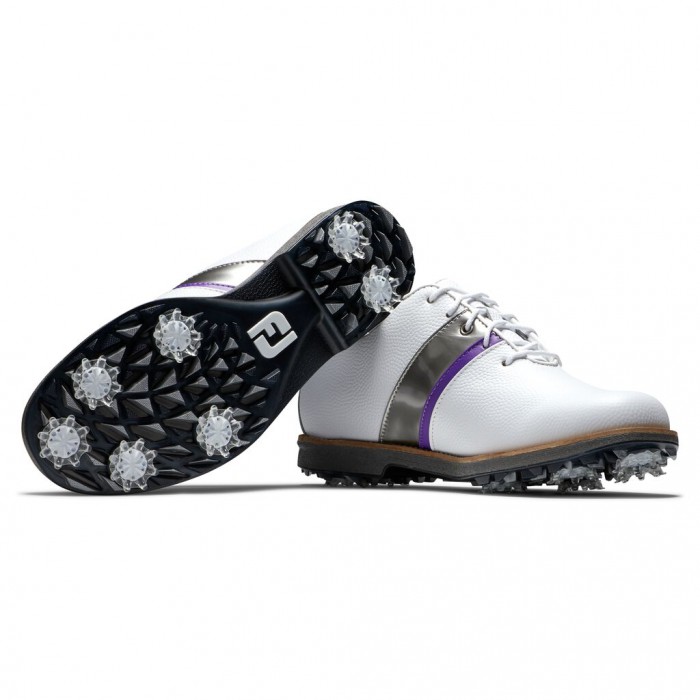 Footjoy Premiere Series - Traditional Spikes Golfsko Dame Hvite Sølv Lilla | NO-09GRQV