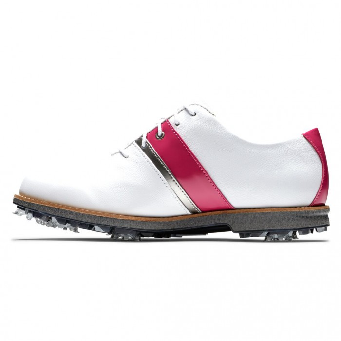 Footjoy Premiere Series - Traditional Spikes Golfsko Dame Hvite Fuchsia Sølv | NO-67SZHB